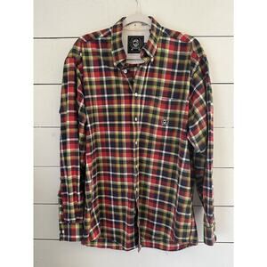 Cinch Orange Blue Plaid Black Label Long Sleeve Button Down Shirt Mens M